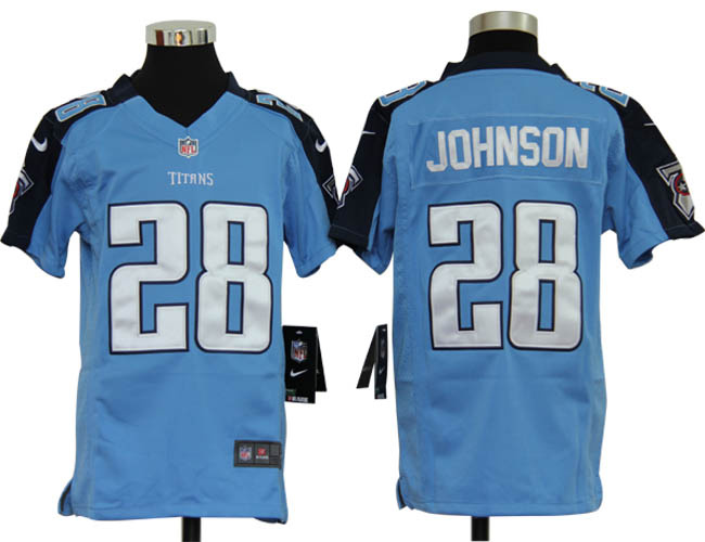 Tennessee Titans 28 Chris Johnson Light Blue youths Team Nike Game Jersey